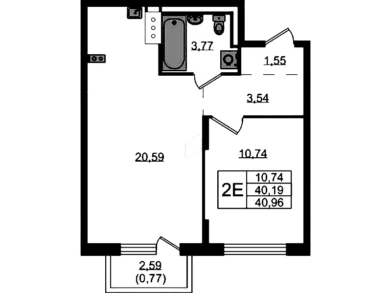 1-комнатная квартира 40.96 м², 3/13 эт., ЖК «Квартал Торики»